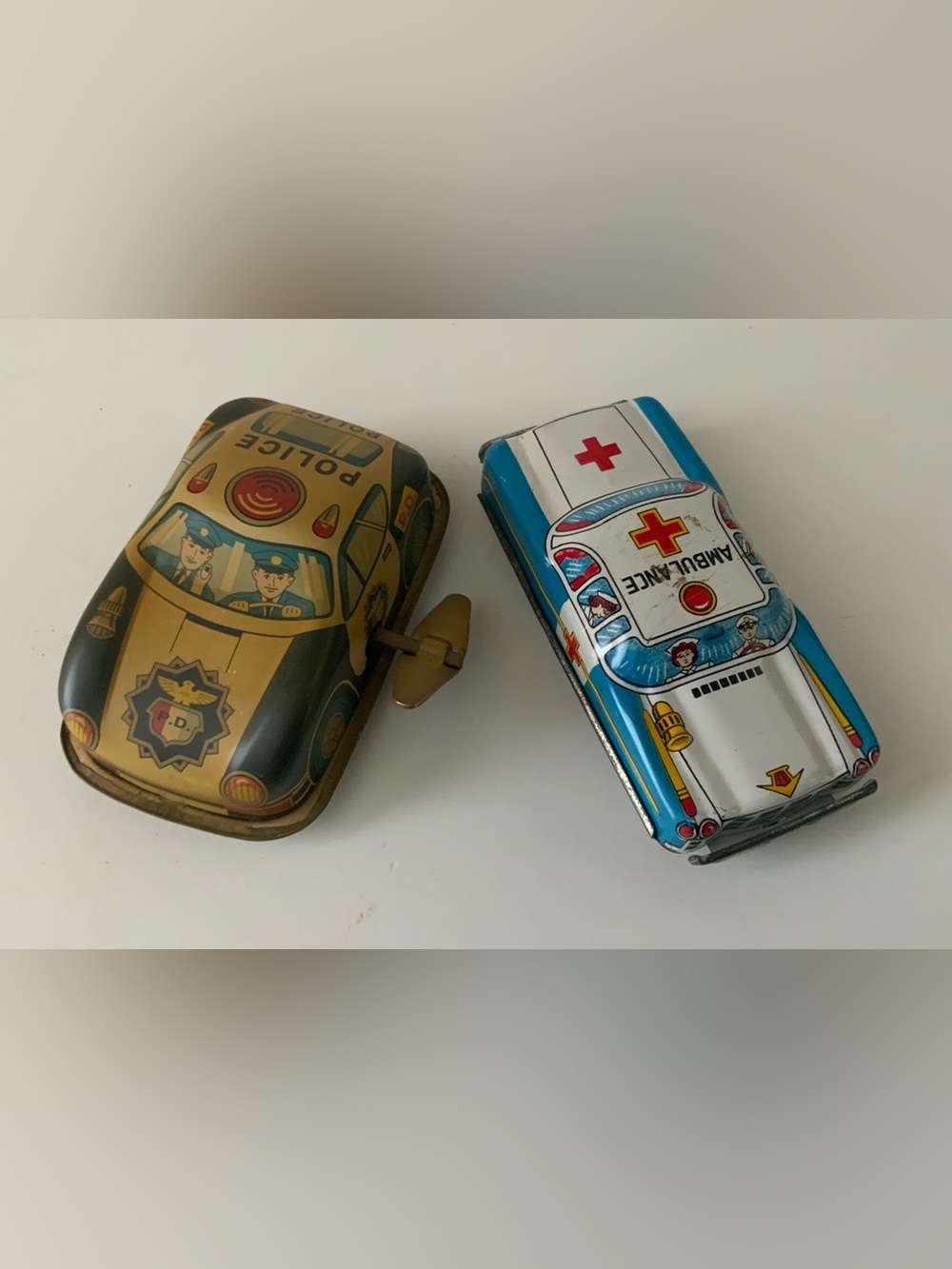 Vintage Tin Toy Police Car and Ambulance Set
